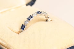 Diamond and Sapphire White Gold Band. Alternate Eternity Wedding Band 18K Gold