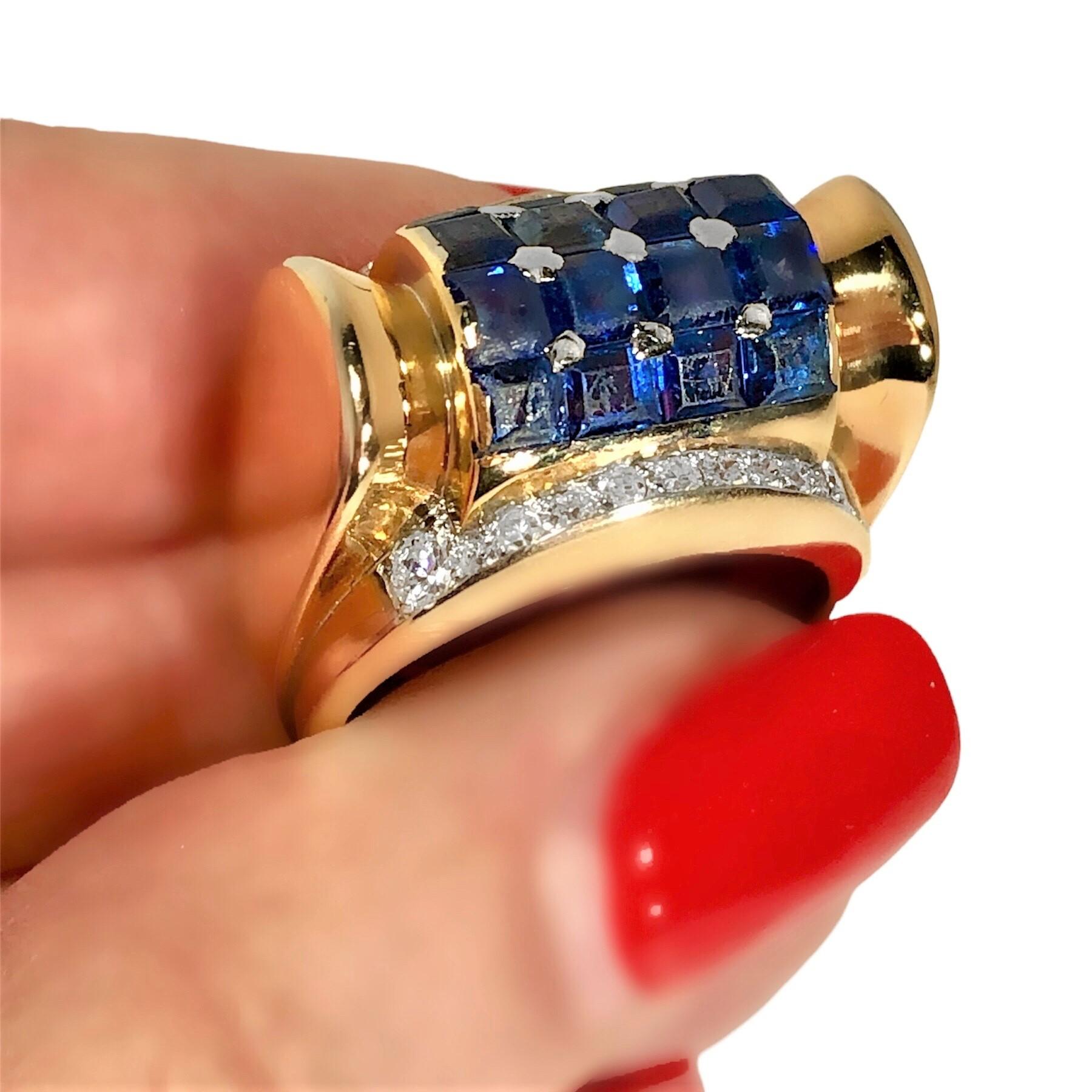 Sapphire, Diamond and 14k Pink Gold Retro Period Fashion Ring For Sale 5