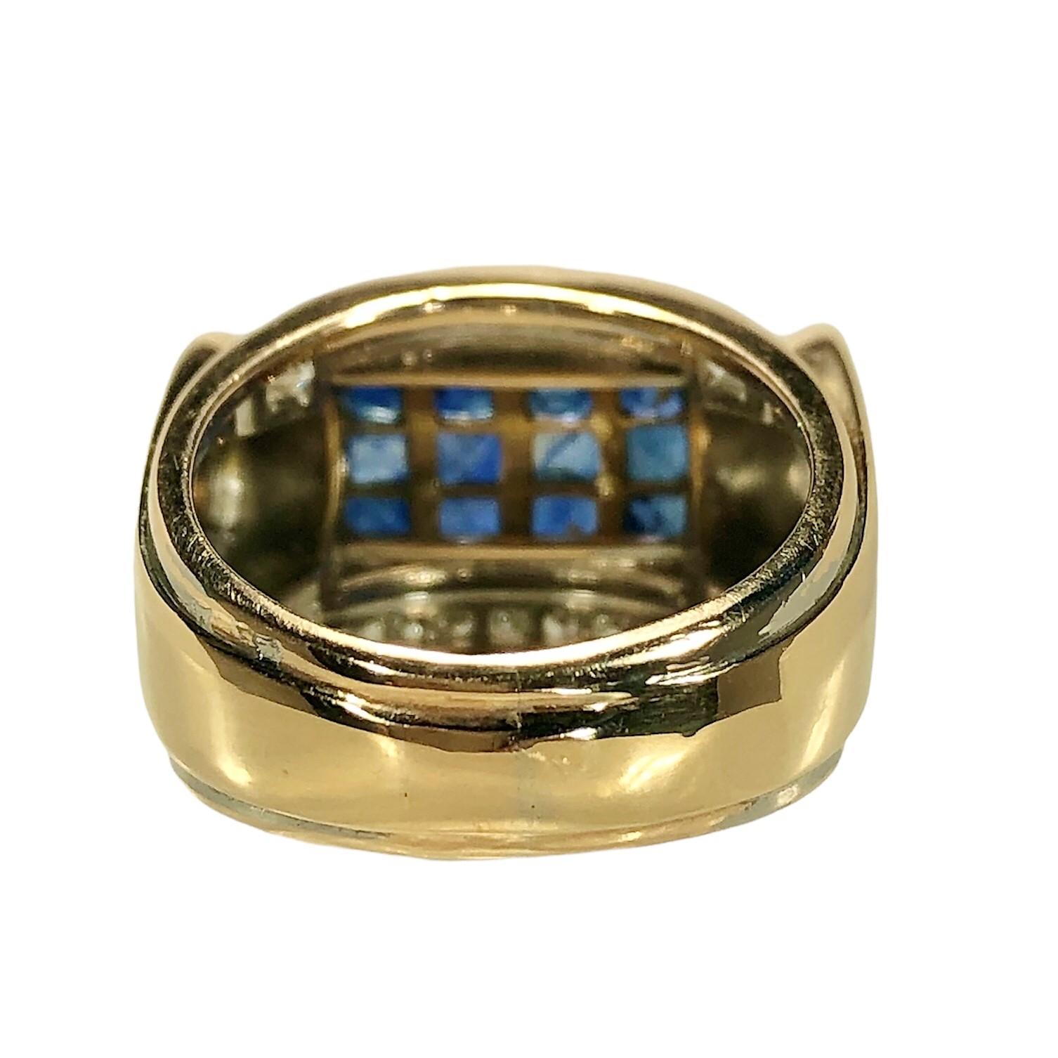Sapphire, Diamond and 14k Pink Gold Retro Period Fashion Ring In Good Condition For Sale In Palm Beach, FL