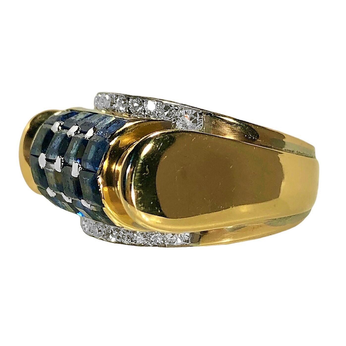 Sapphire, Diamond and 14k Pink Gold Retro Period Fashion Ring For Sale 1