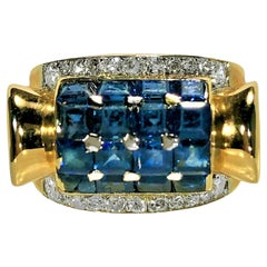 Sapphire, Diamond and 14k Pink Gold Retro Period Fashion Ring