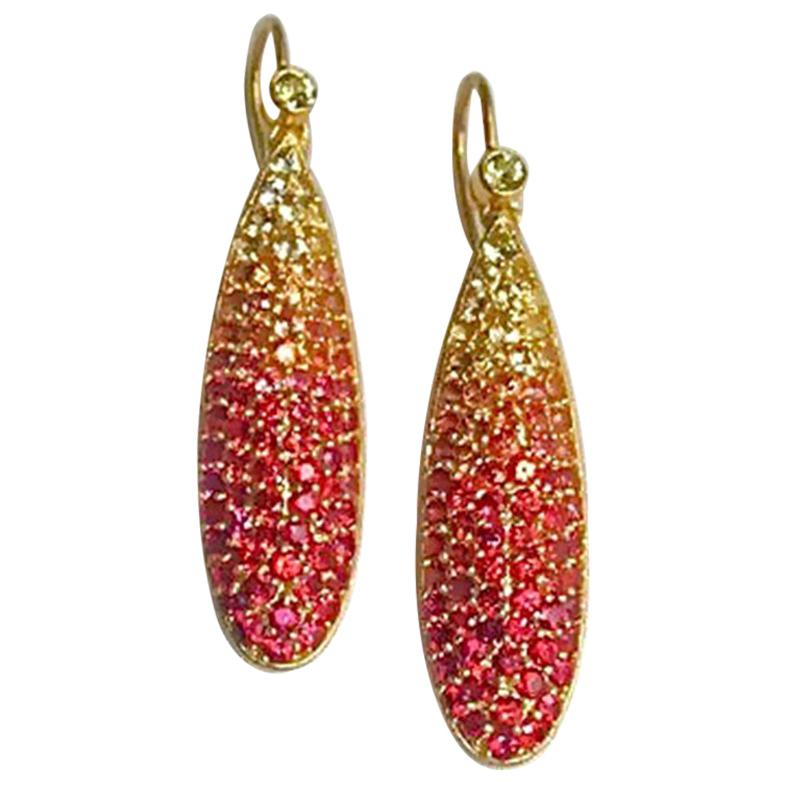 Sapphire, Diamond and 18 Karat Gold Sunset Earrings For Sale