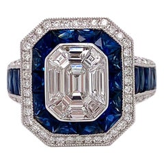 Anillo de zafiro, diamante y oro blanco de 18 quilates