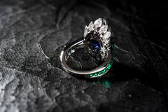 Sapphire, Diamond and Emerald, Set in a Platinum Handcrafted Ring