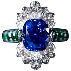 Sapphire, Diamond and Emerald, Set in a Platinum Handcrafted Ring