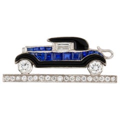 Vintage Sapphire, Diamond and Enamel Car Brooch