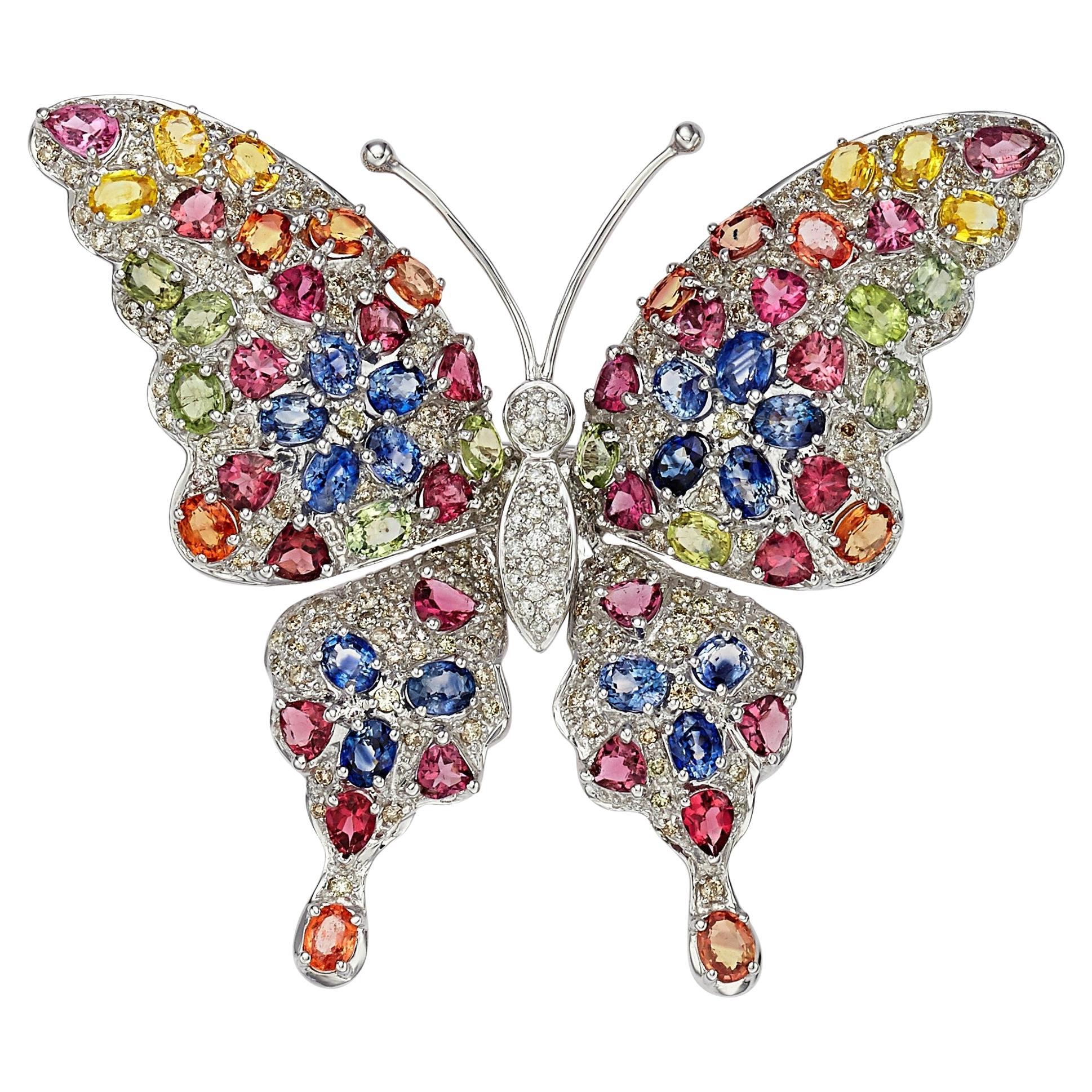 Sapphire, Diamond, and Gold Brooch 8.5 carat set in 18k White Gold