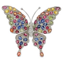 Sapphire, Diamond, and Gold Brooch 8.5 carat set in 18k White Gold
