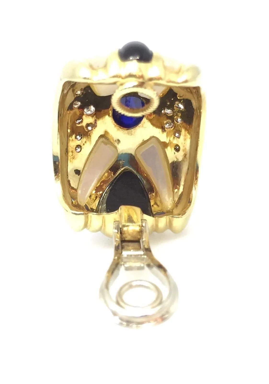 Saphir-, Diamant- und Onyx-Ohrringe aus 18 Karat Gelbgold im Angebot 3