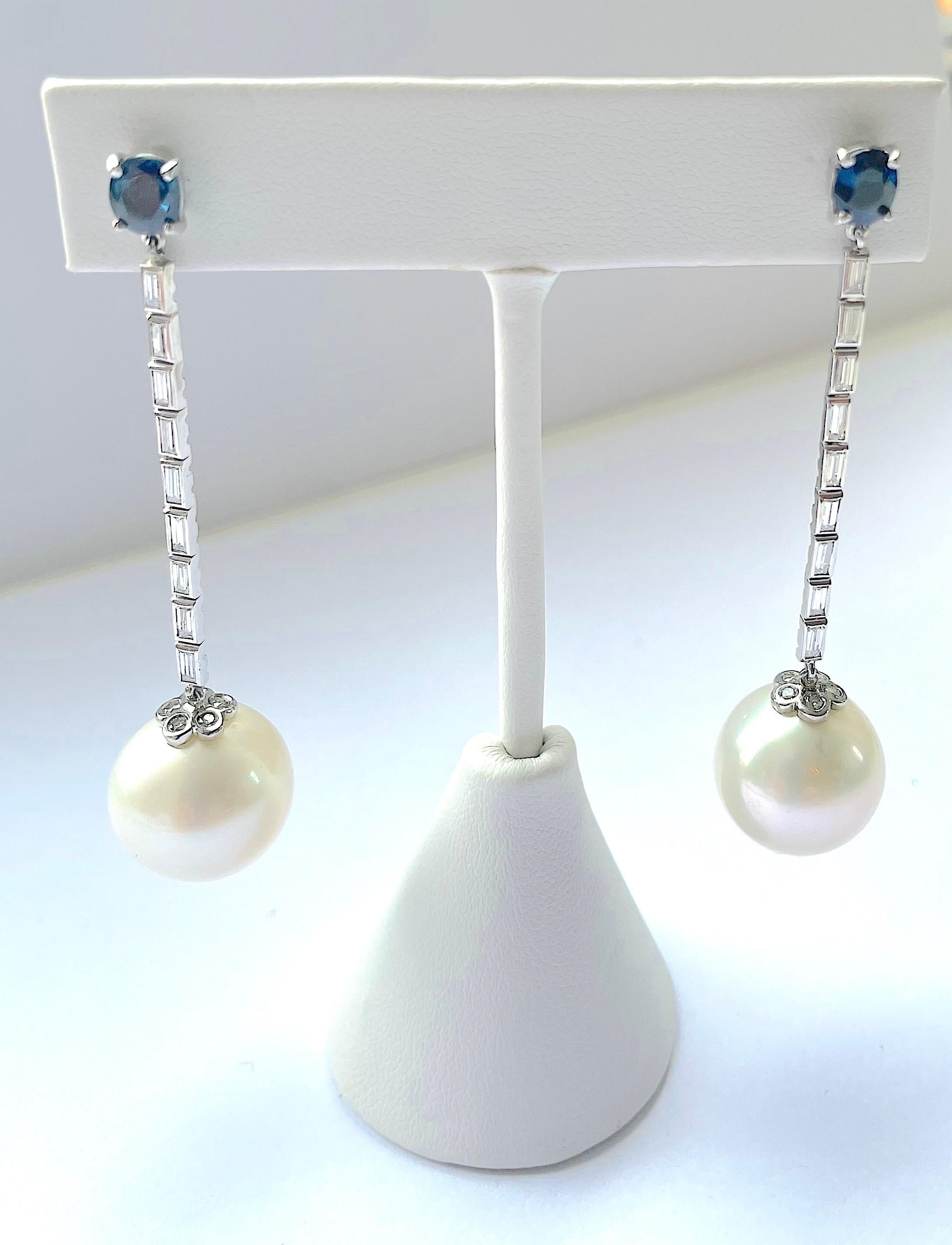 Brilliant Cut Sapphire Diamond and Pearl Drop Earring A. Clunn For Sale