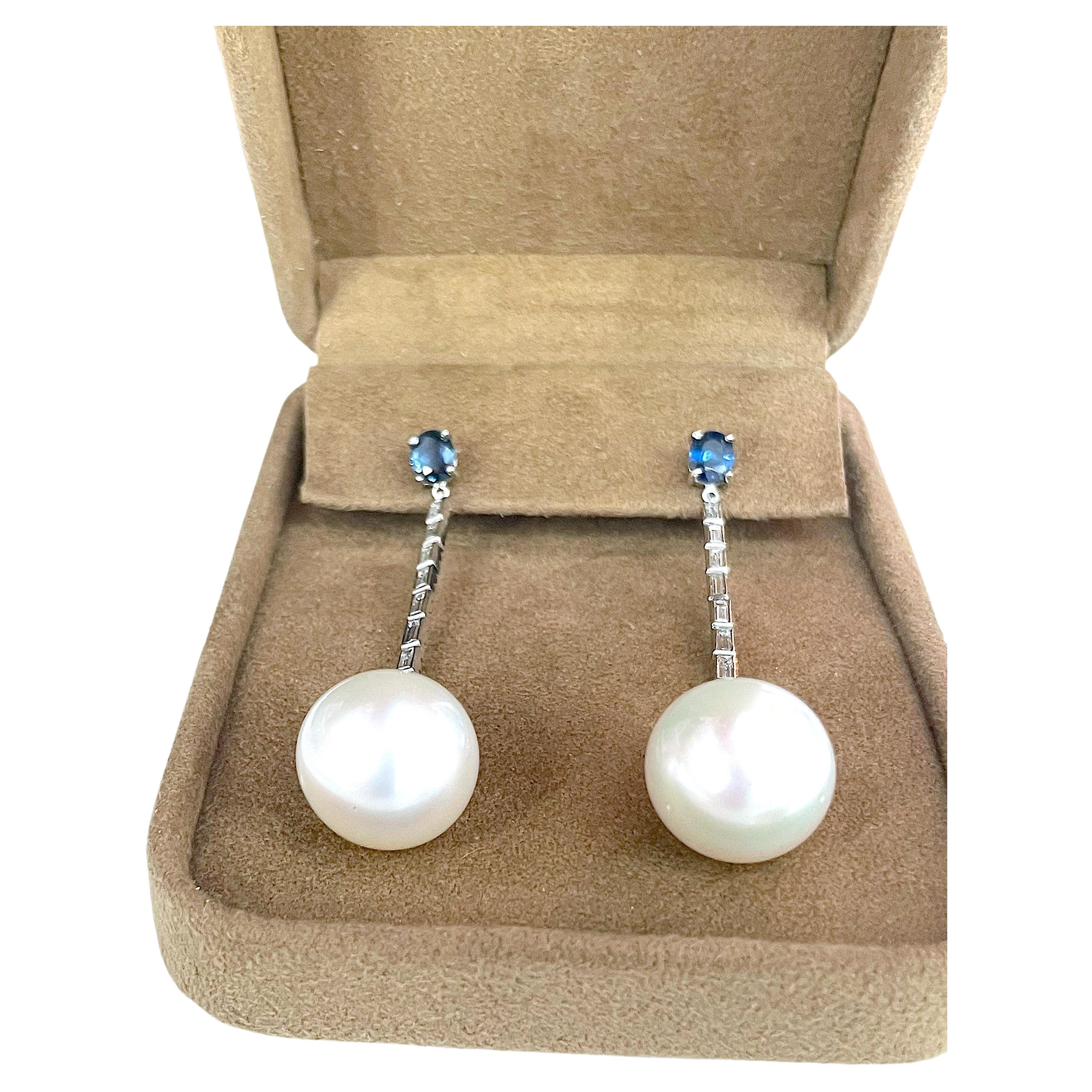 Sapphire Diamond and Pearl Drop Earring A. Clunn For Sale
