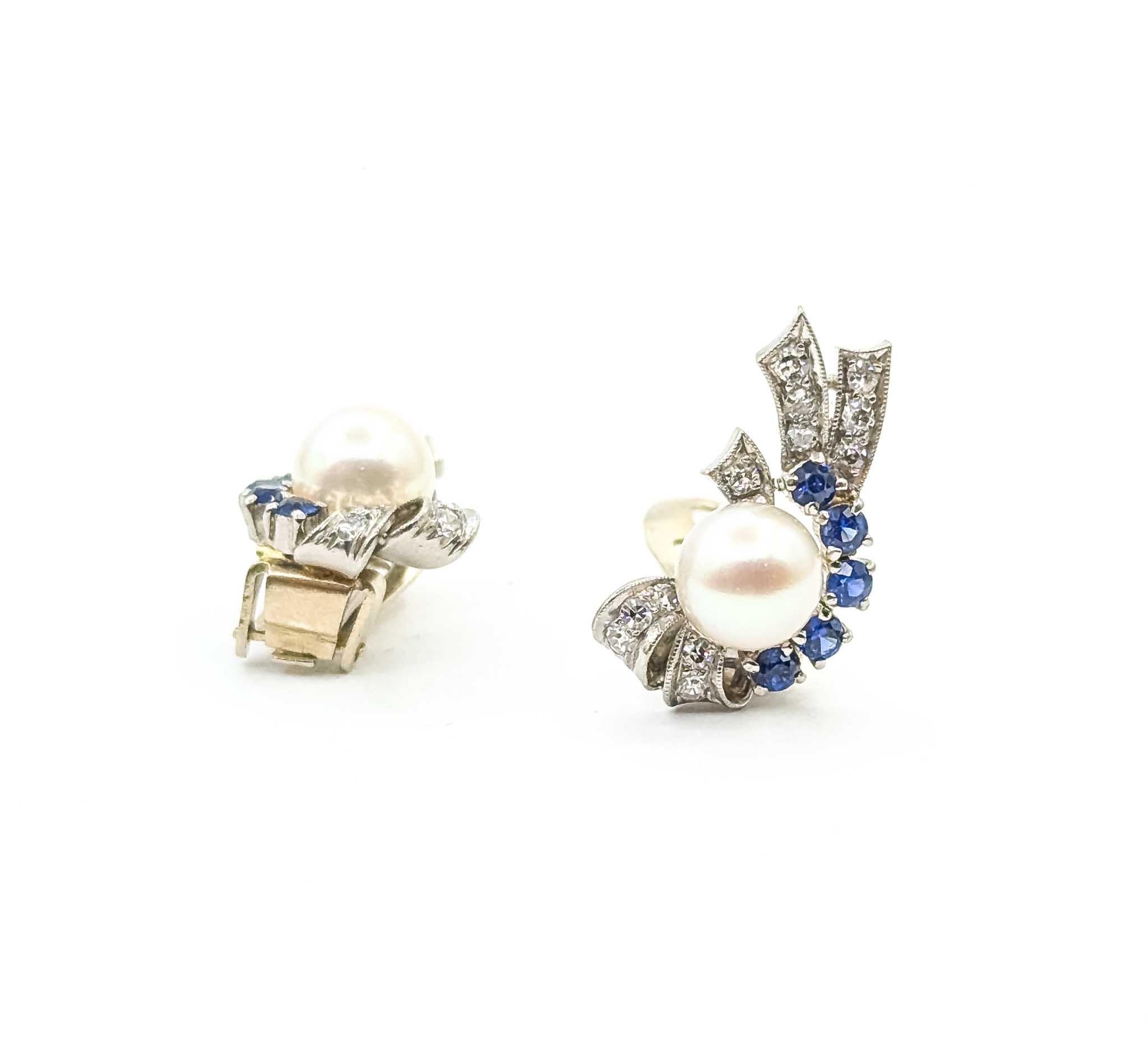De las mujeres Pendientes de Zafiro, Diamante y Perla en Oro Blanco de 14k en venta