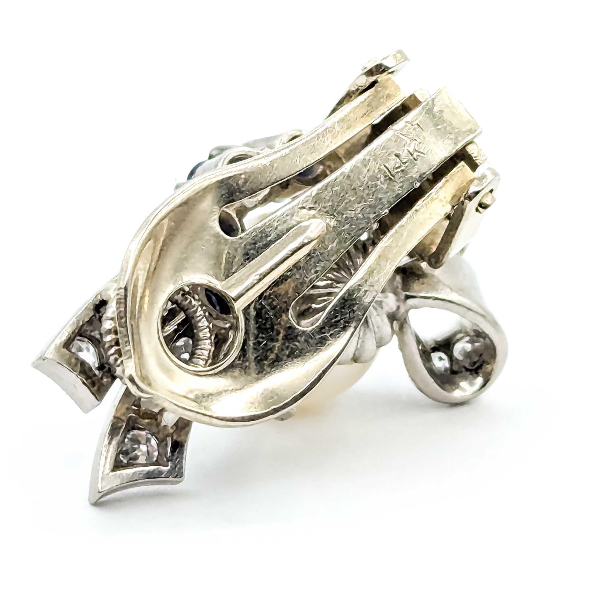 Pendientes de Zafiro, Diamante y Perla en Oro Blanco de 14k en venta 2