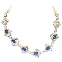 Vintage Sapphire, Diamond and Pearl Necklace