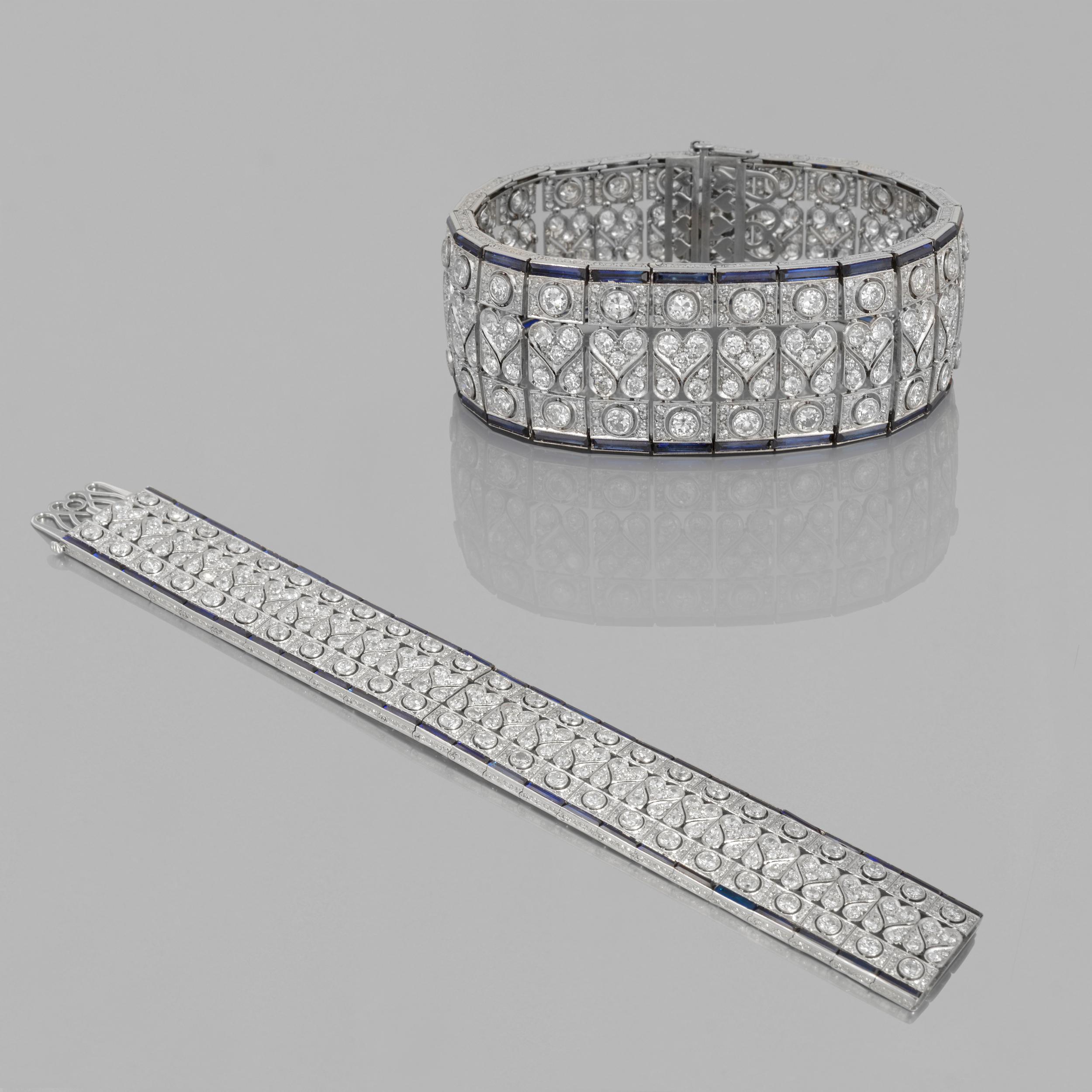 Round Cut Sapphire, Diamond and Platinum Bracelet 1930 For Sale
