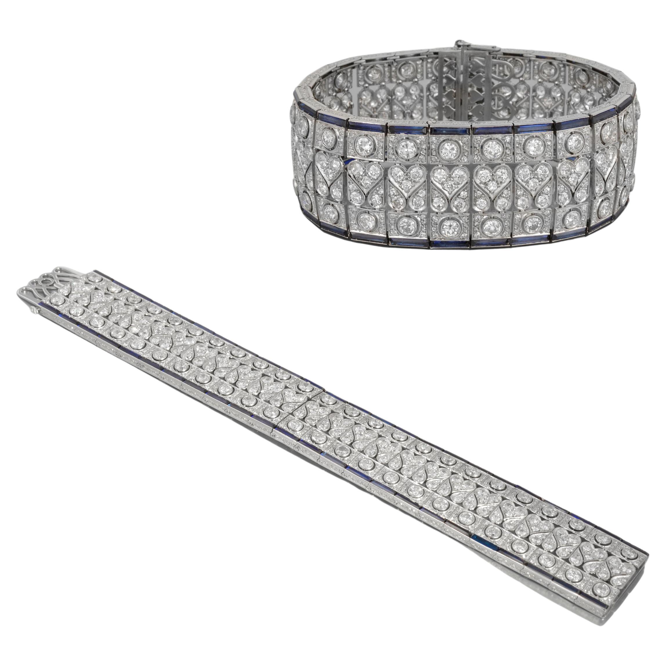 Sapphire, Diamond and Platinum Bracelet 1930 For Sale