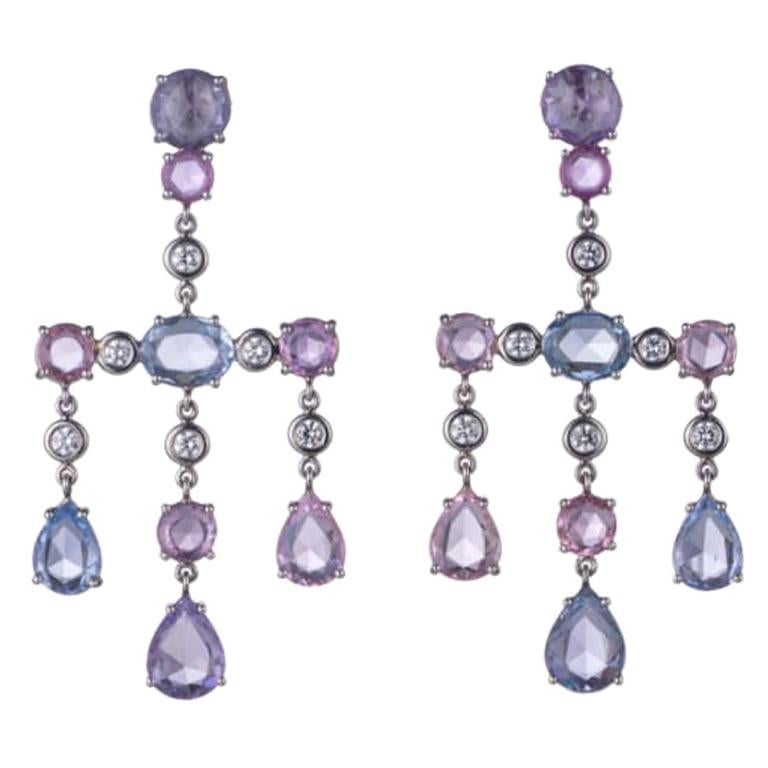 Sapphire, Diamond and Platinum Chandelier Ear Pendants For Sale