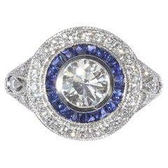 Sapphire, Diamond and Platinum Cluster Ring, 0.90 Carat