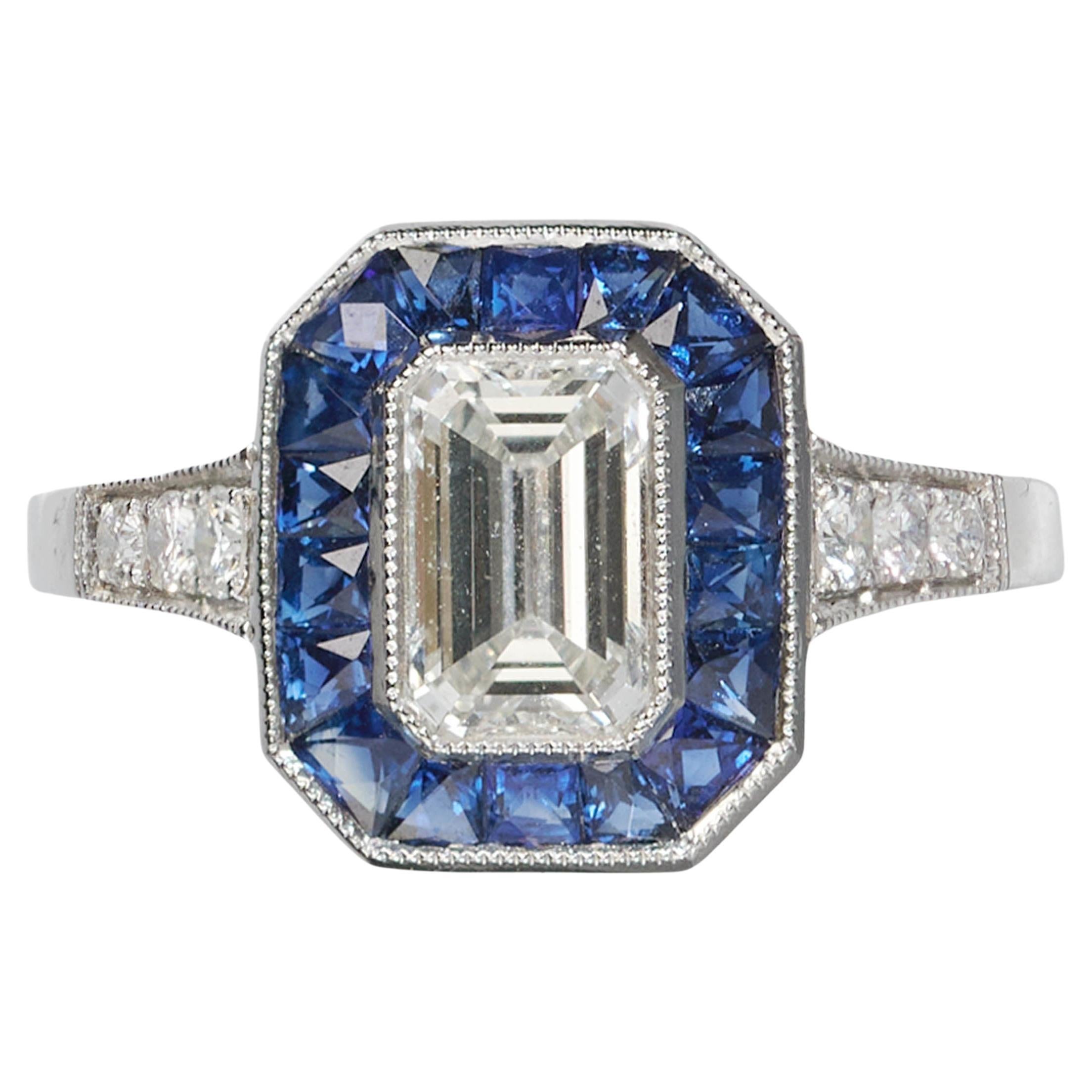 Sapphire, Diamond and Platinum Cluster Ring, 1.01 Carats For Sale