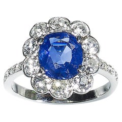 Sapphire Diamond and Platinum Cluster Ring, circa 1930
