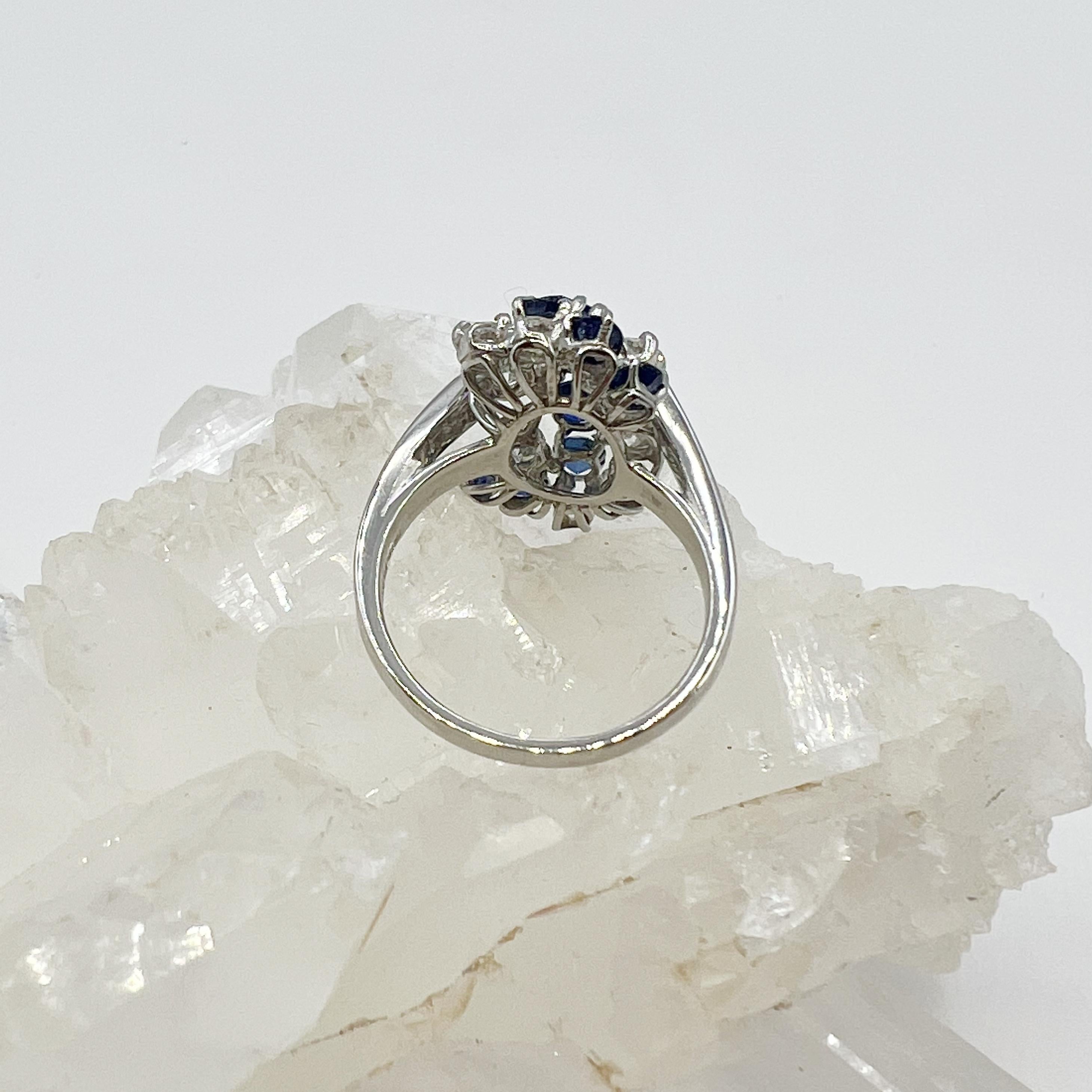 Modernist Sapphire, Diamond and Platinum Cluster Ring
