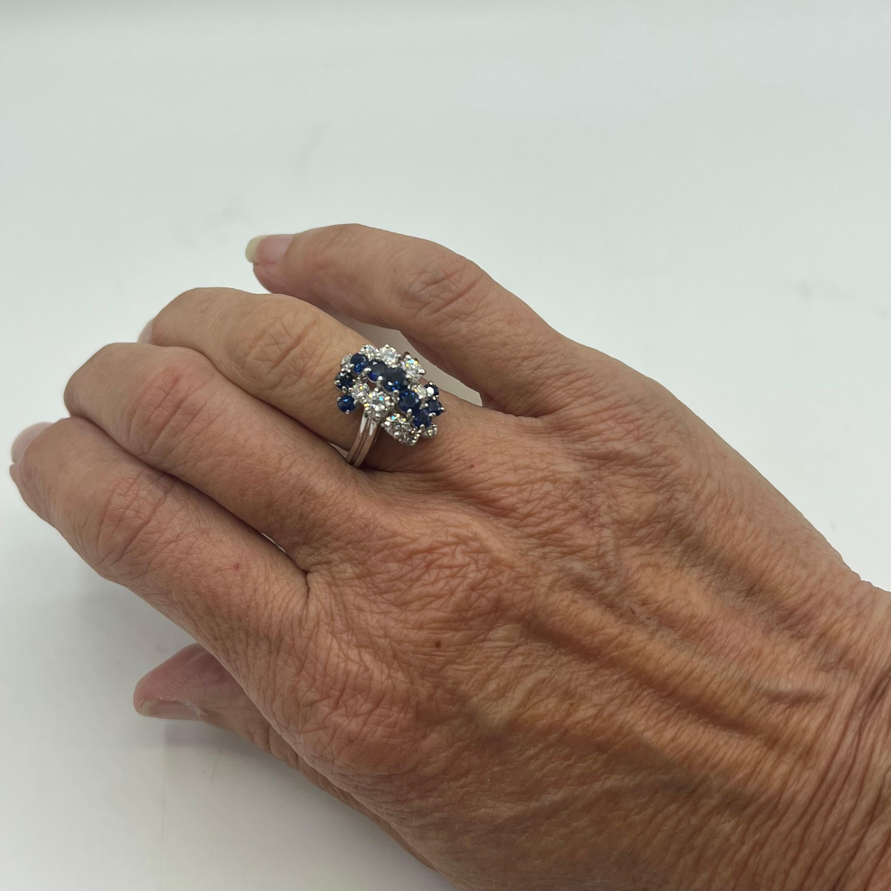 Women's or Men's Sapphire, Diamond and Platinum Cluster Ring