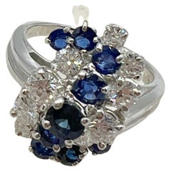 Sapphire, Diamond and Platinum Cluster Ring