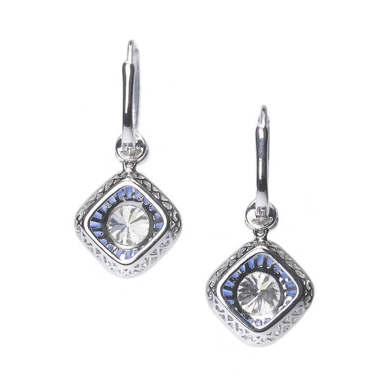 Sapphire, Diamond and Platinum Drop Earrings, 2.70 Carat In Excellent Condition In London, GB