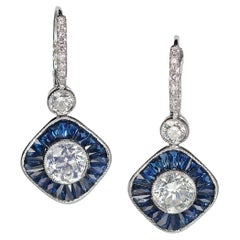 Sapphire, Diamond and Platinum Drop Earrings, 2.70 Carat