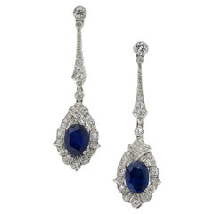 Sapphire, Diamond and Platinum Drop Earrings, 4.50 Carat