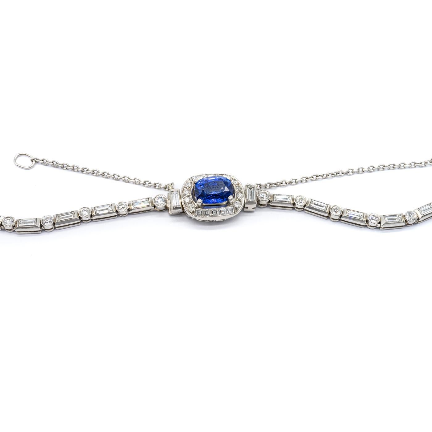 Women's Sapphire, Diamond and Platinum Fringe Necklace For Sale