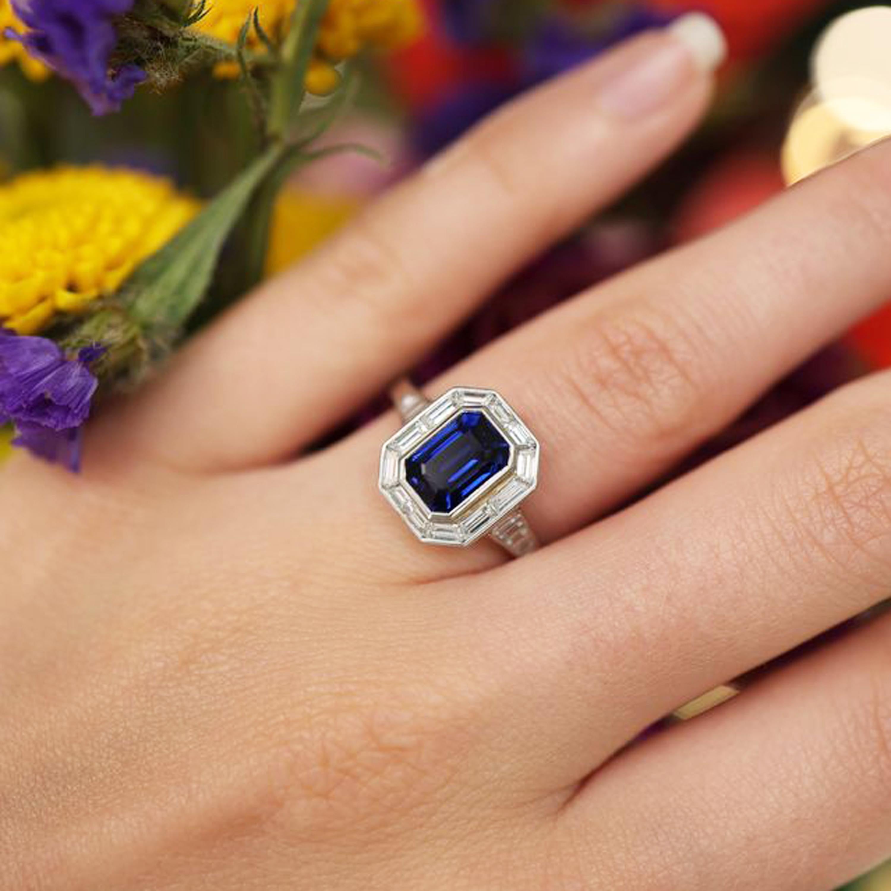 Ring mit Saphir, Diamant und Platin in Gehrung im Angebot 3