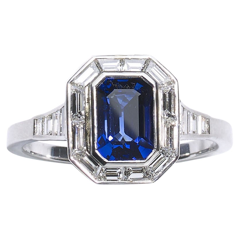 Sapphire, Diamond and Platinum Mitre Set Ring