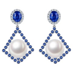 Eostre Sapphire, Diamond and South Sea Pearl White Gold Earring