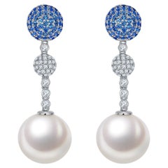 Eostre Sapphire, Diamond and South Sea Pearl White Gold Earring 