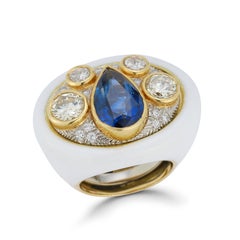 Sapphire Diamond and White Enamel Ring by Andrew Clunn