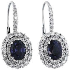 Sapphire Diamond and White Gold Drop Earrings