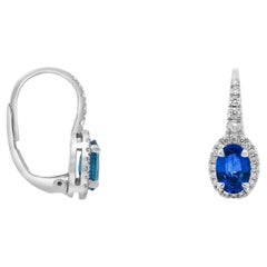 Pendientes de zafiro, diamante y palanca de oro blanco