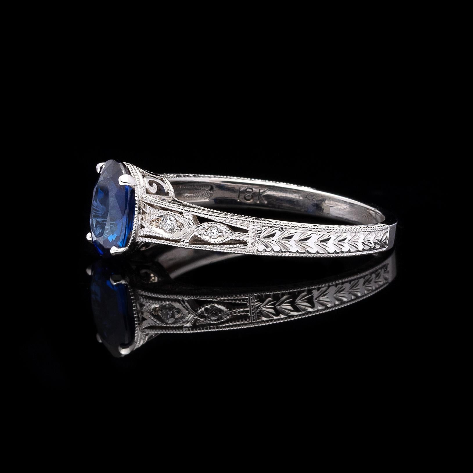 Oval Cut Sapphire, Diamond and White Gold Ring For Sale