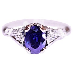 Sapphire Diamond Antique Design Engagement or Right Hand Ring Filigree Engraving