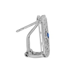 Sapphire Diamond Antique Style Filigree Omega Back Earrings in 14K White Gold
