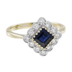 Saphir-Diamant-Halo-Verlobungsring im antiken Stil aus 14K Weißgold