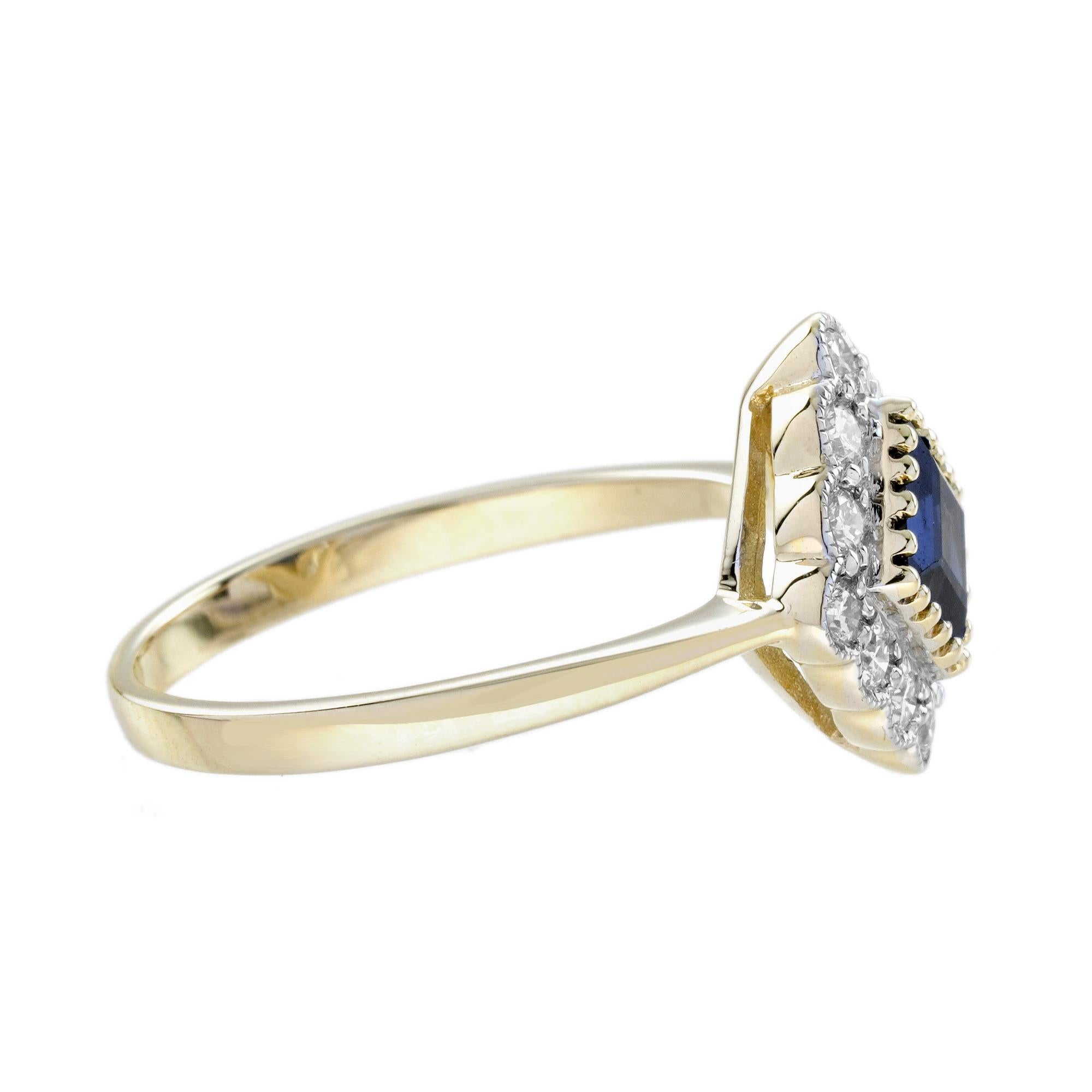 Art Déco Anello di fidanzamento con zaffiro e diamante in stile antico in oro bianco 14K in vendita