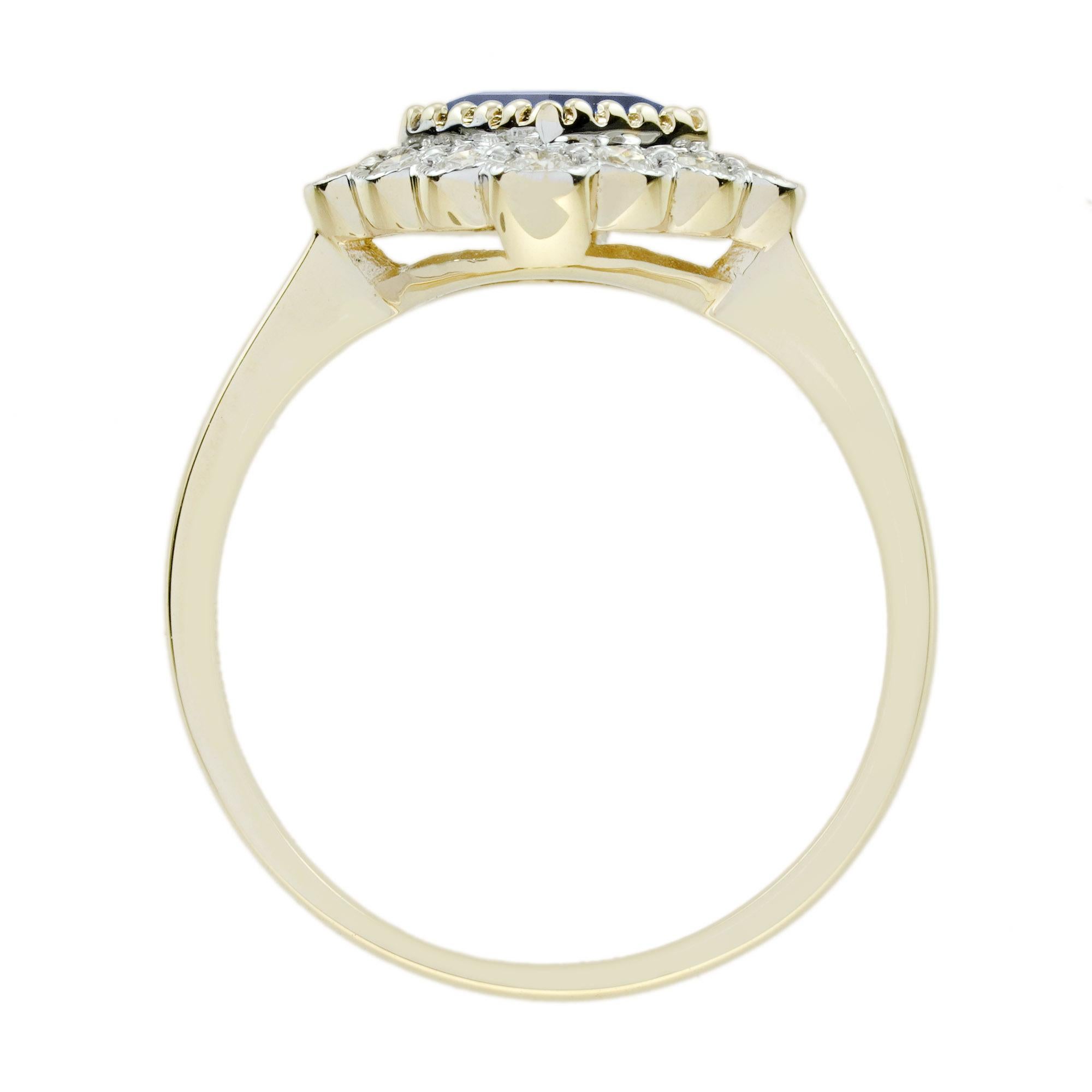 Anello di fidanzamento con zaffiro e diamante in stile antico in oro bianco 14K In condizioni Nuovo in vendita a Bangkok, TH