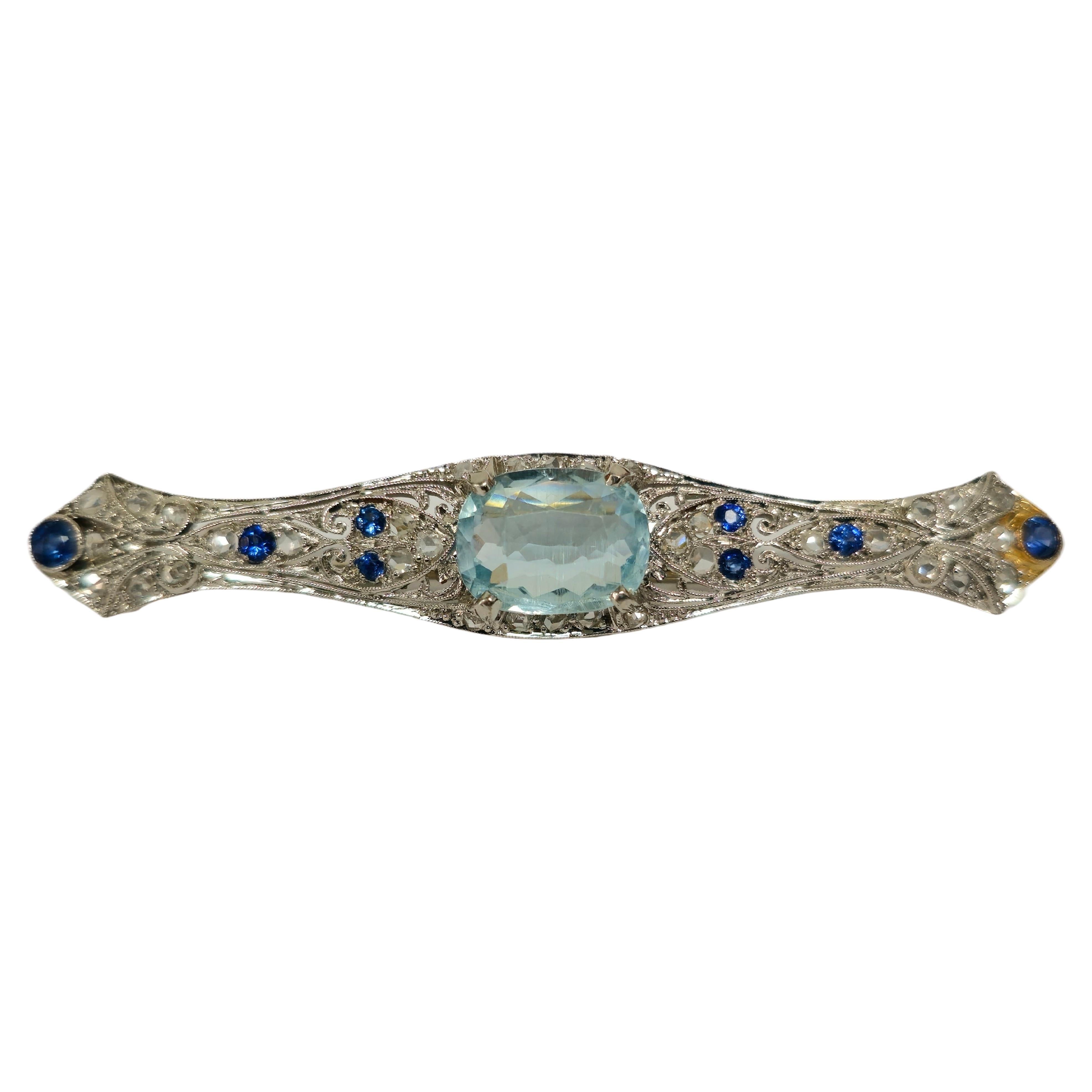 Sapphire Diamond Aquamarine Ladies Estate Pin