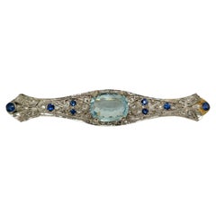 Antique Sapphire Diamond Aquamarine Ladies Estate Pin