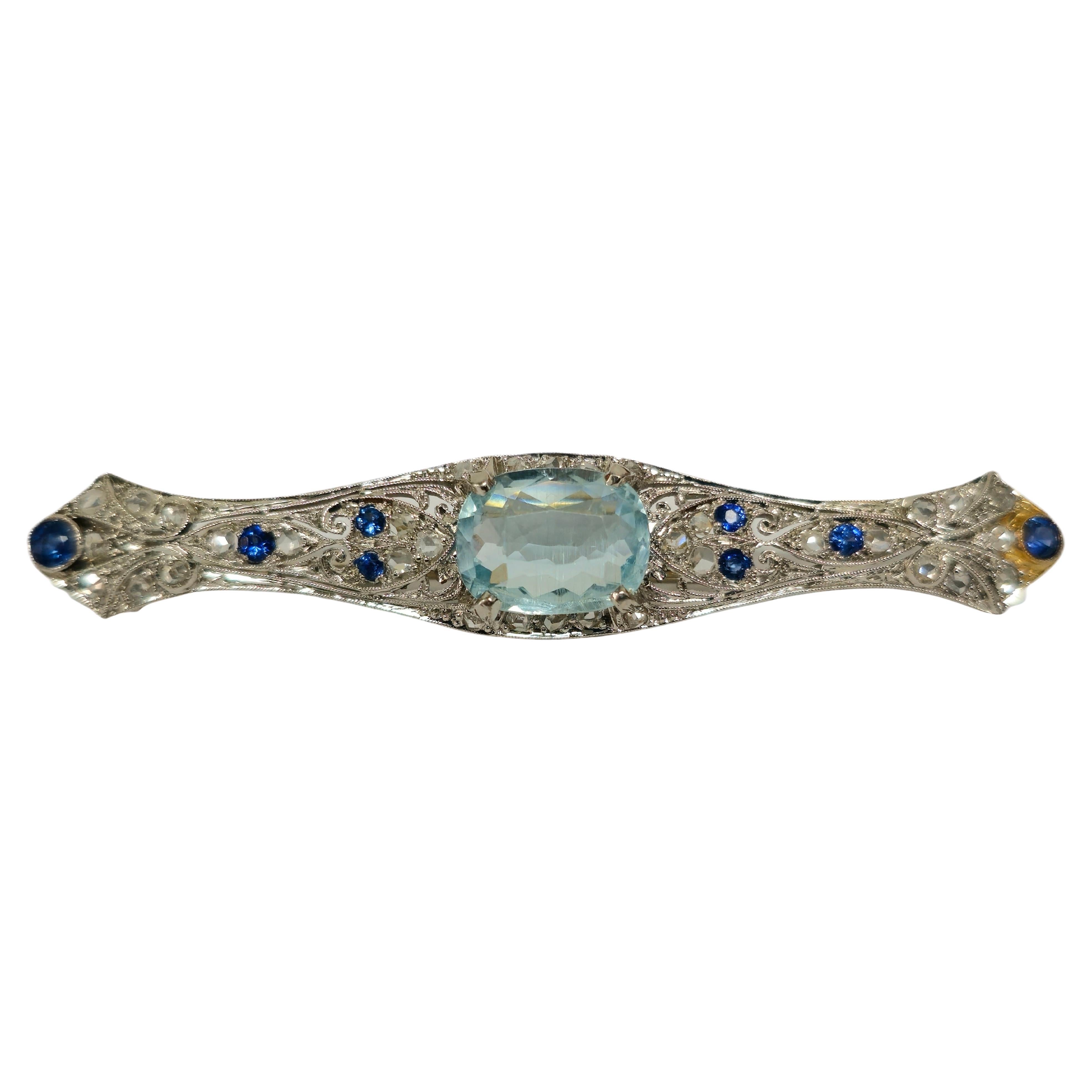 Sapphire Diamond Aquamarine Ladies Estate Pin