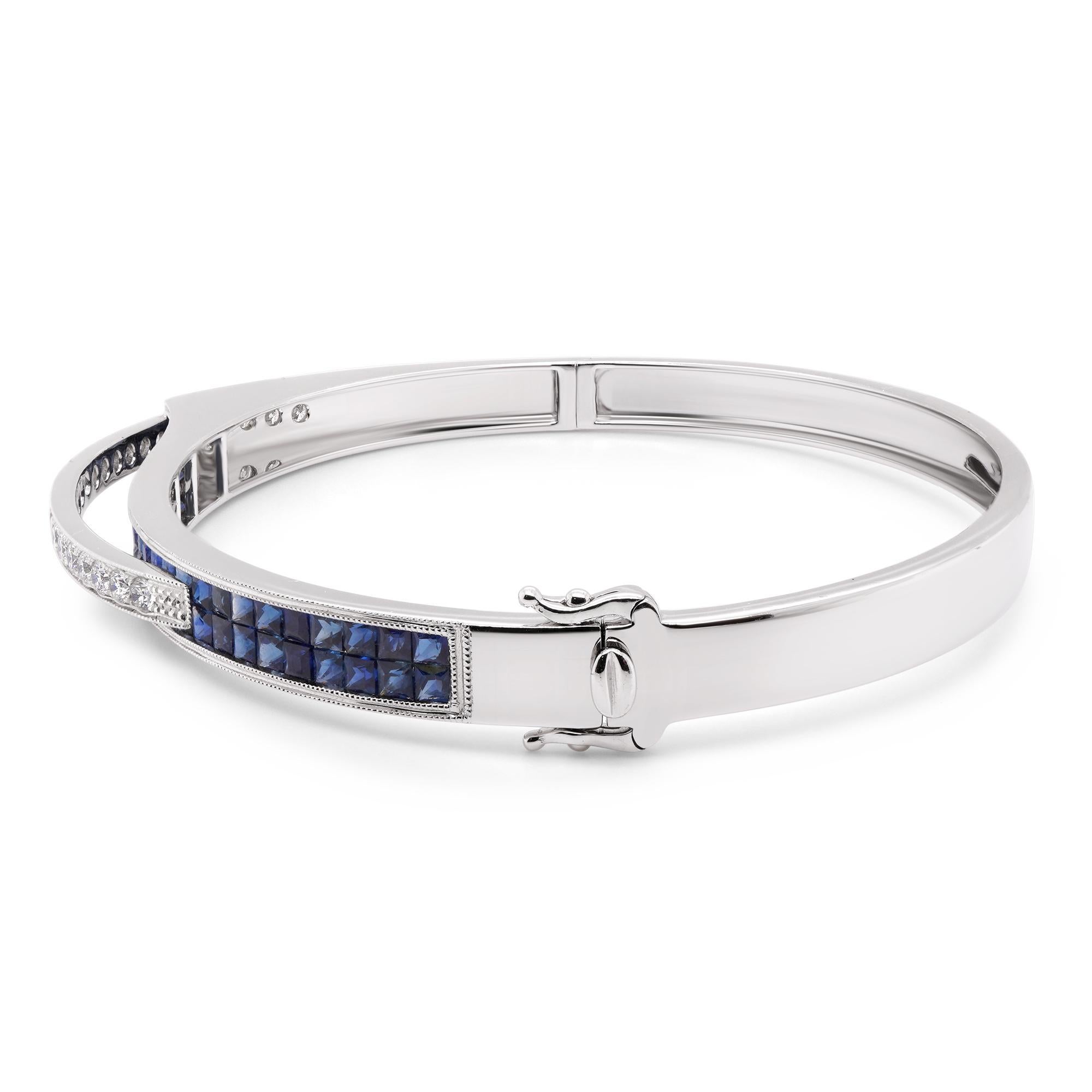 Sapphire & Diamond Art Deco Bracelet 18K Gold In New Condition For Sale In Hung Hom, HK
