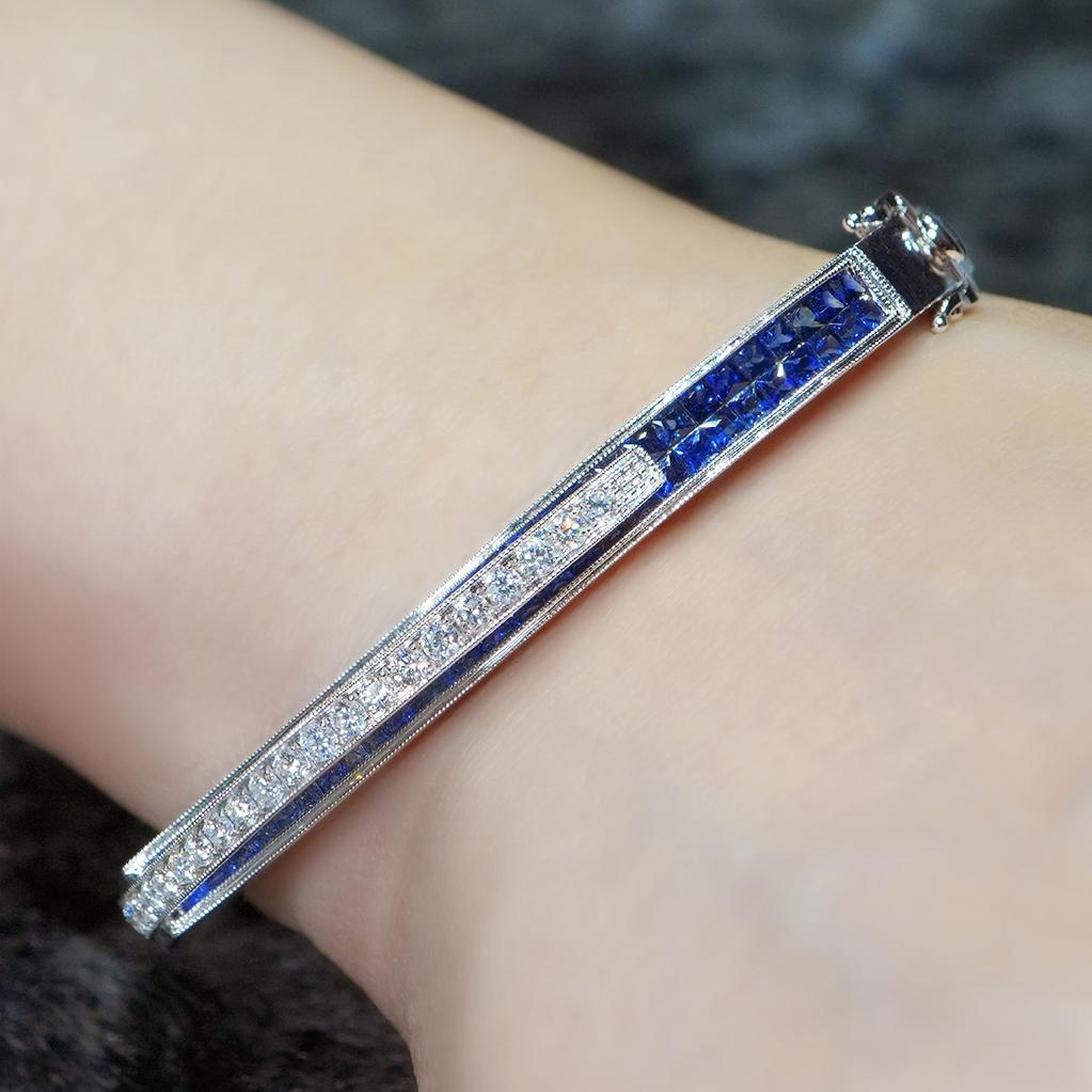 Sapphire & Diamond Art Deco Bracelet 18K Gold For Sale 1