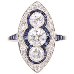 Sapphire Diamond Art Deco Inspired Ring 4 Carat Platinum
